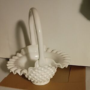 Fenton White Hobnail Basket